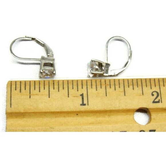 Earrings Hoop Hinge Clasp 925 Sterling Silver Round Simulated Cubic Zirconia Vtg - Picture 5 of 6